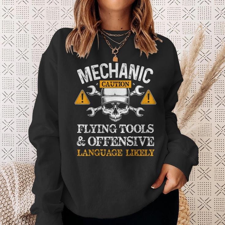 Funny Mechanic Caution Flying Tools And Offensive Language Sweatshirt Gifts for Her