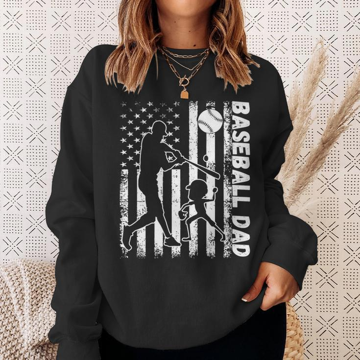 Funny Proud Baseball Dad American Flag Sports Fathers Day  Sweatshirt Gifts for Her