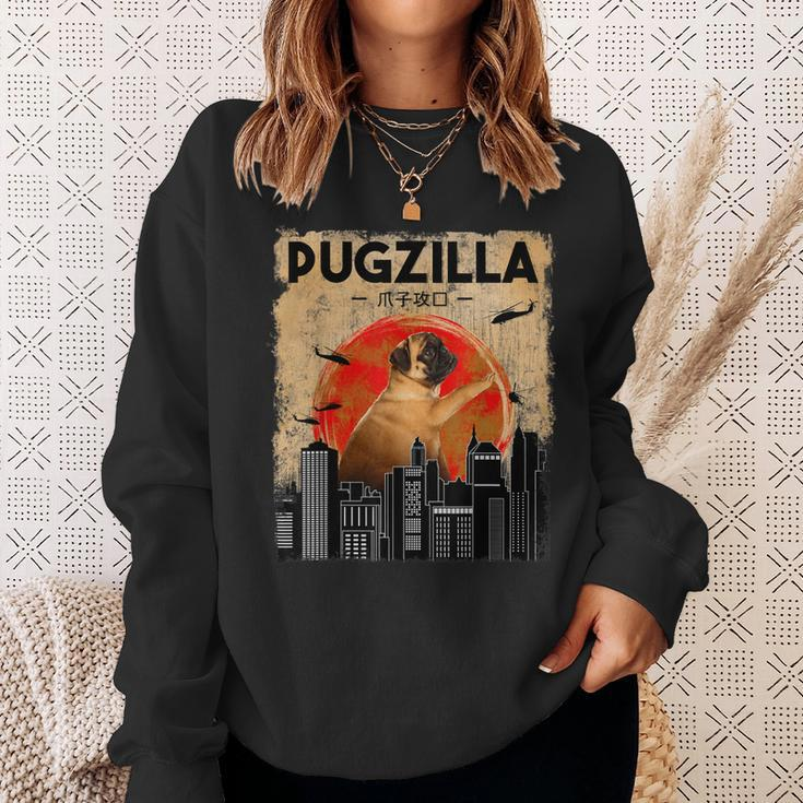 Funny Pug Pugzilla Funny Dog Pug Sweatshirt Gifts for Her