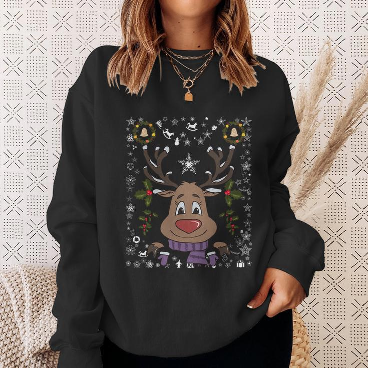 Funny Reindeer Xmas Deer Snowflakes Family Ugly Christmas Gift Sweatshirt Gifts for Her