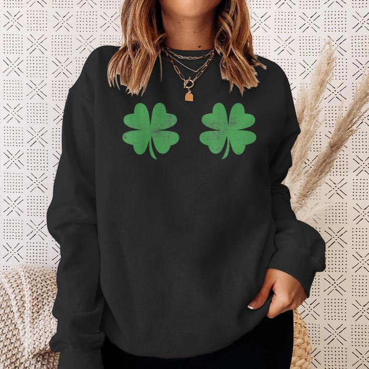 Funny Shamrock Boobs St Patricks Day Sweatshirt Gifts for Her