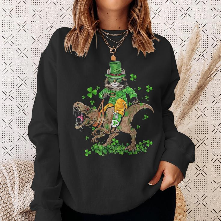 Funny St Patricks Day Irish Cat RidingRex Shamrock Sweatshirt Gifts for Her