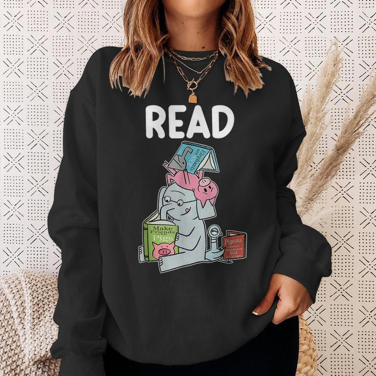 Funny Teacher Library Read Book Club Piggie Elephant Pigeons V3 Men Women Sweatshirt Graphic Print Unisex Gifts for Her