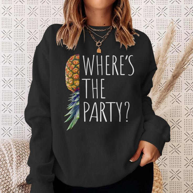 Funny Wheres The Party Upside Down Pineapple Swinger Sweatshirt Gifts for Her