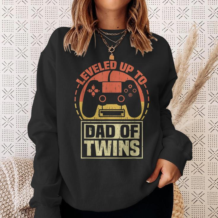 Gamer Dad Fathers Day Leveled Up To Dad Of Twins Vintage Sweatshirt Gifts for Her