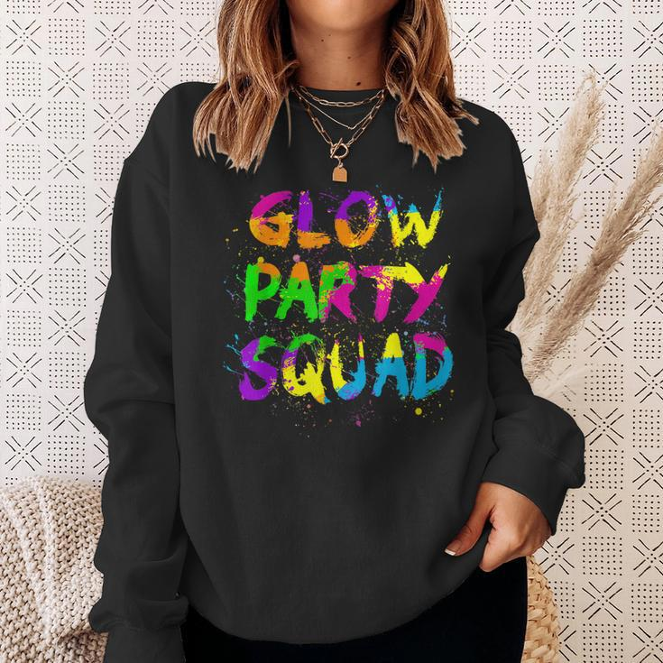 Glow Party Squad Paint Splatter Effect Neon Theme 80S Party Sweatshirt Gifts for Her