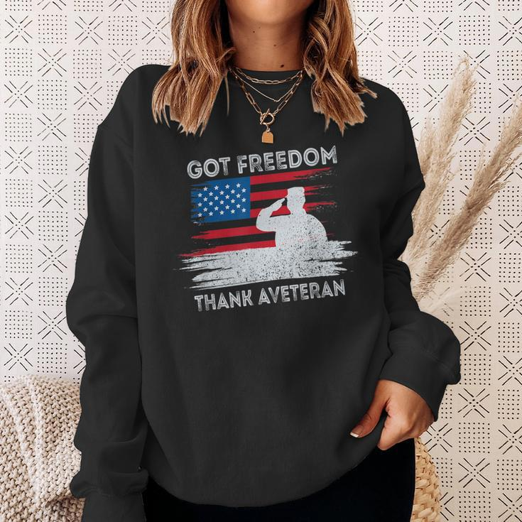 Got Freedom Thank A Veteran American Flag Veterans Day Gift Men Women Sweatshirt Graphic Print Unisex Gifts for Her