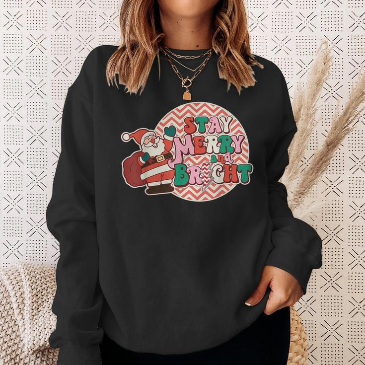 Groovy Stay Merry And Bright Lightning Bolt Santa Christmas V2 Men Women Sweatshirt Graphic Print Unisex Gifts for Her