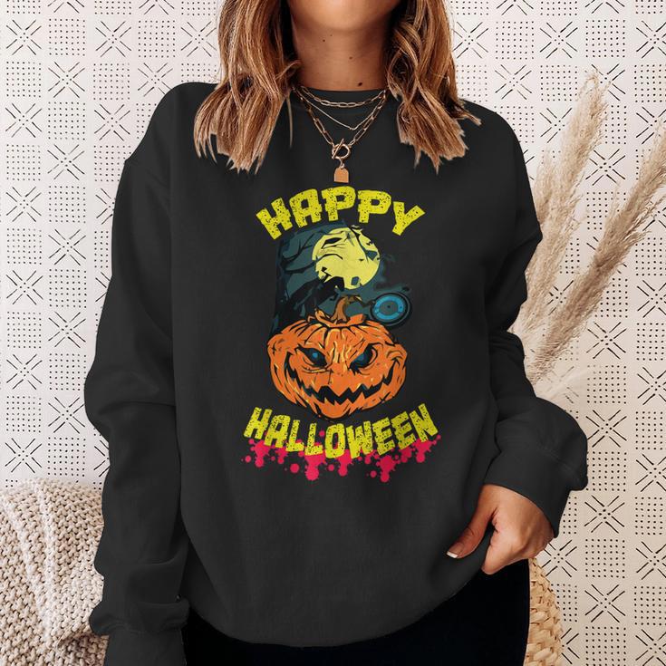 Halloween Grinsender Kürbis Horror Lustiges Spaß Sweatshirt Geschenke für Sie