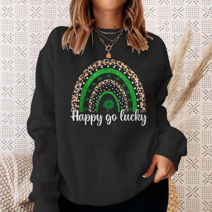 Happy Go Lucky St Patricks Day Rainbow Lucky Clover Shamrock Sweatshirt Gifts for Her