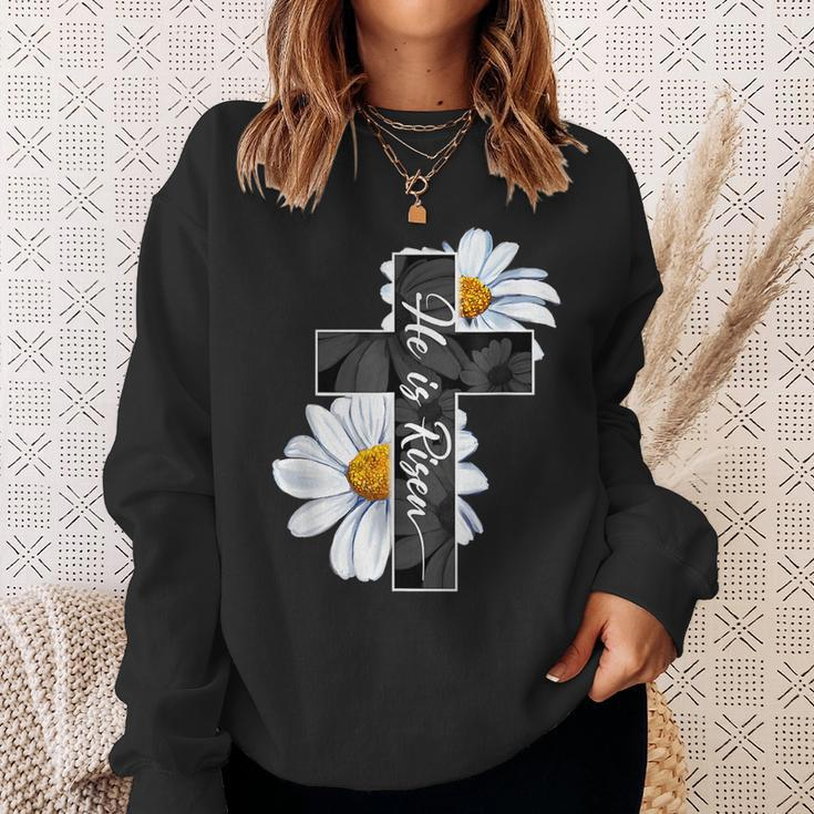 He Is Risen Flower Jesus Cross Religious Happy Easter Day Sweatshirt Gifts for Her