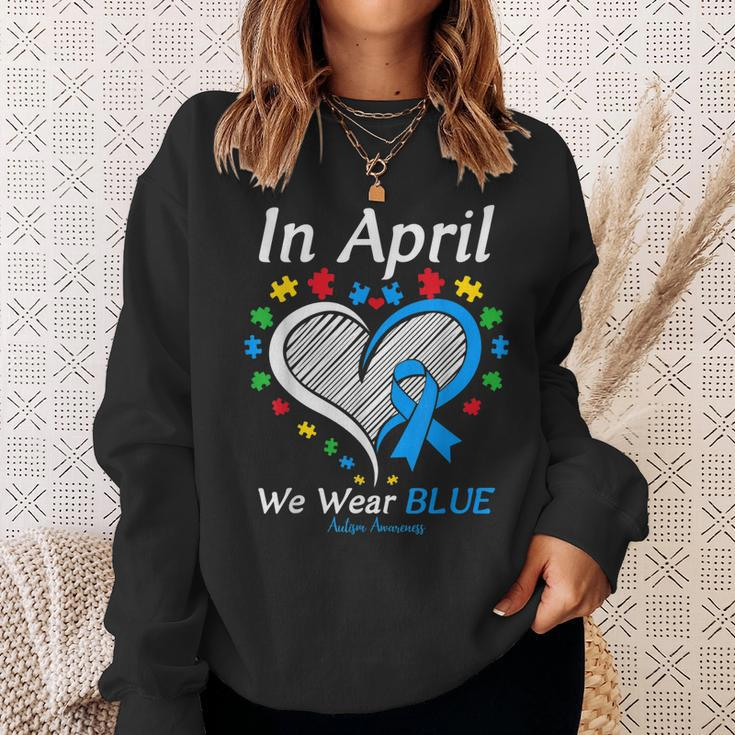 Heart Autism In April We Wear Blue Autism Awareness Month Sweatshirt Gifts for Her