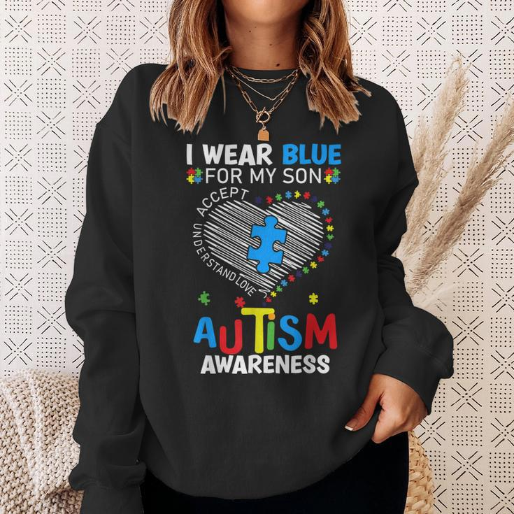 Heart I Wear Blue For My Son Autism Awareness - Love My Son Sweatshirt Gifts for Her
