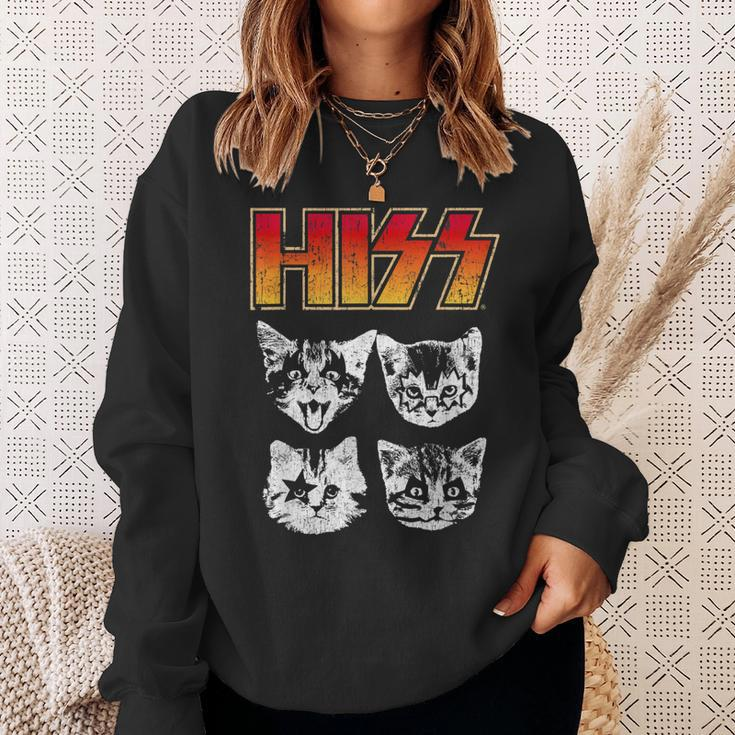Hiss Cat Funny Cats Kittens Rock Music Cat Lover Hiss Sweatshirt Gifts for Her