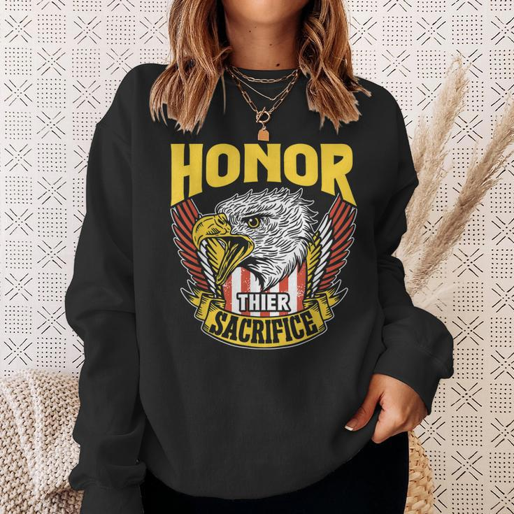 Honor Their Sacrifice Memorial Day Veteran Combat Military Sweatshirt Gifts for Her