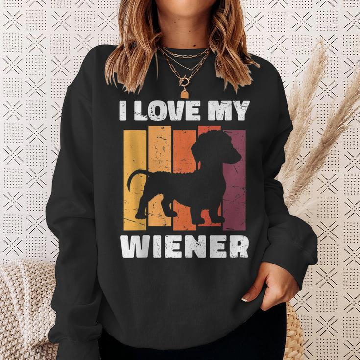 I Love My Wiener Dog Funny Dachshund Dad Dog Lover Pun Sweatshirt Gifts for Her