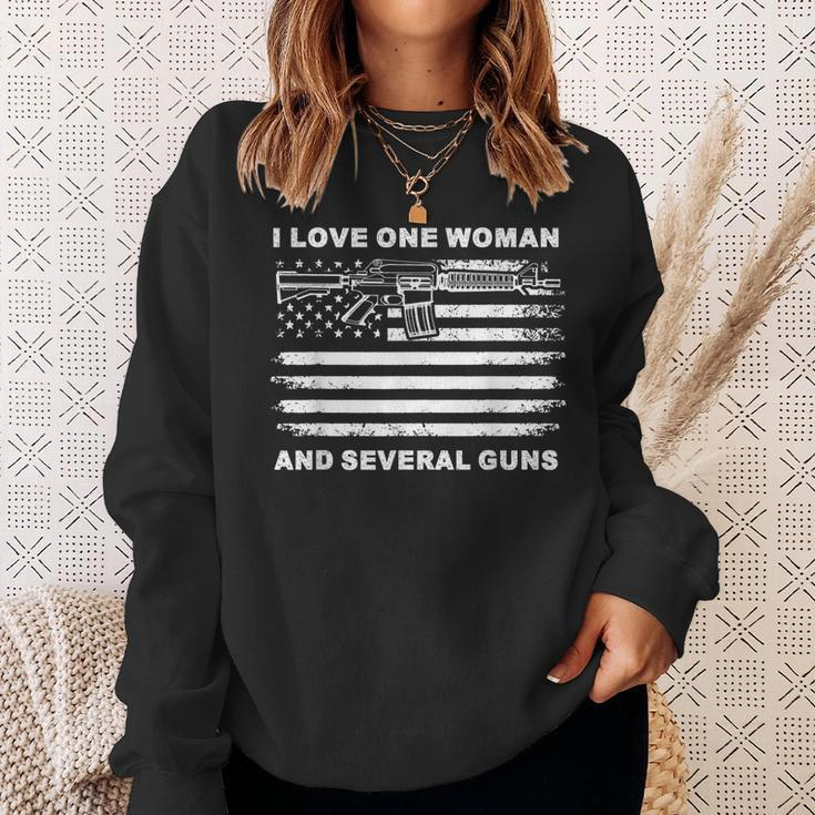 I Love One Woman & Several Guns Vintage Usa Flag Dad Grandpa Men Women Sweatshirt Graphic Print Unisex Gifts for Her