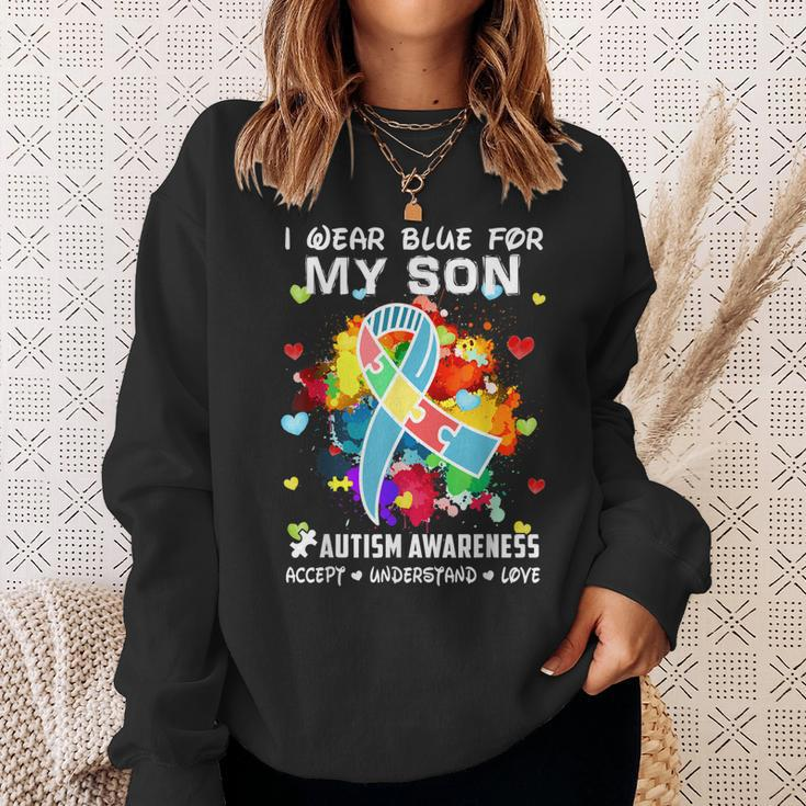 I Wear Blue For My Son Accept Understand Love Autism Mom Dad Sweatshirt Gifts for Her