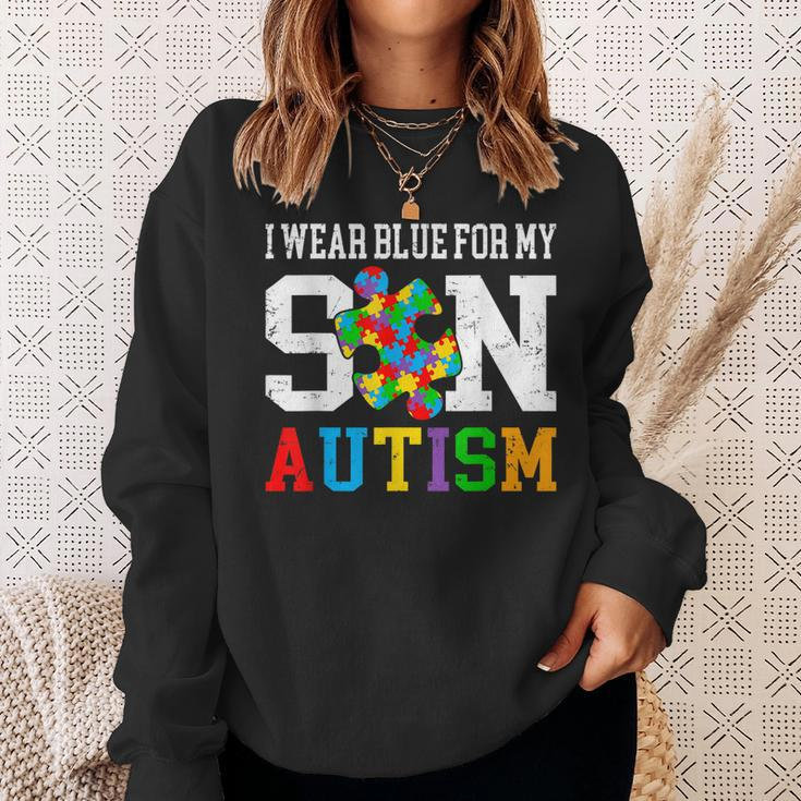 I Wear Blue For My Son Autism Awareness Day Mom Dad Parents Sweatshirt Gifts for Her