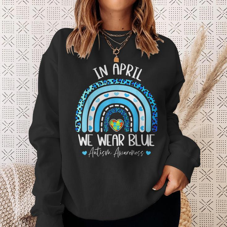 In April We Wear Blues Autism Awareness Month Puzzle Rainbow Sweatshirt Gifts for Her
