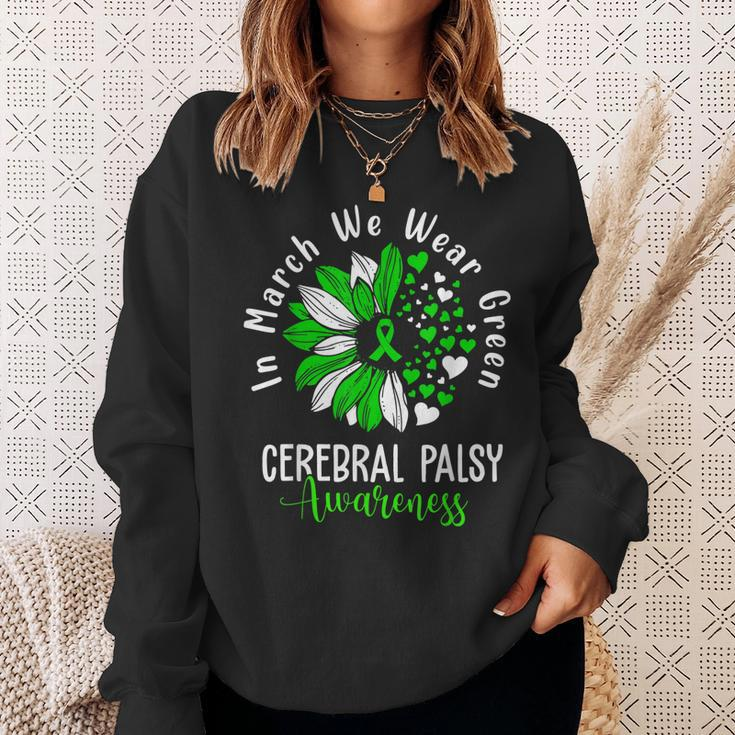In March We Wear Green Cerebral Palsy Cp Awareness Sunflower Sweatshirt Gifts for Her