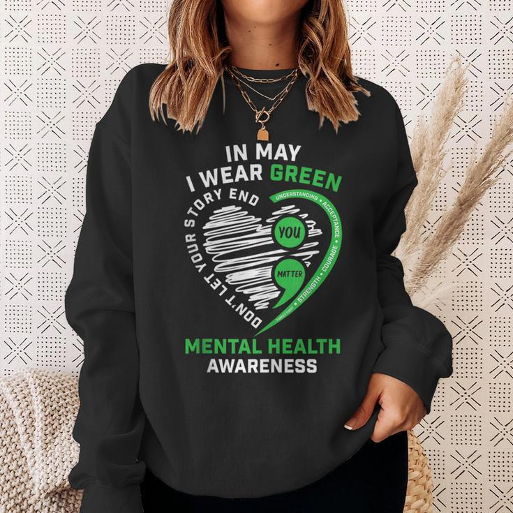 In May We Wear Green Semicolon Mental Health Awareness Month Sweatshirt Gifts for Her