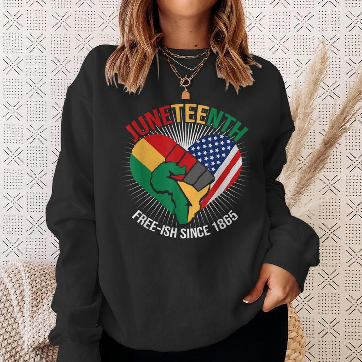 Junenth Free Ish Since 1865 Raised Fist Slavery Freedom Sweatshirt Gifts for Her