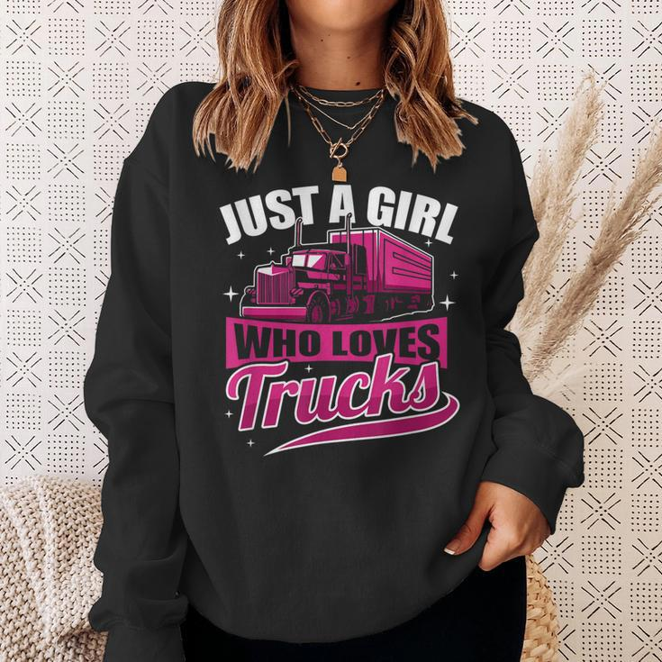 Just A Girl Who Loves Trucks Proud Trucker Girl Sweatshirt Gifts for Her