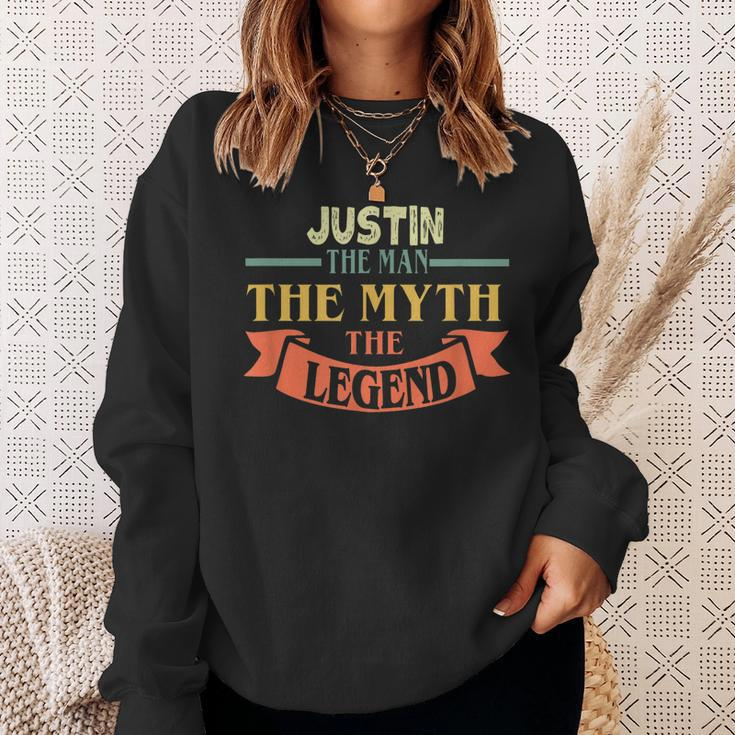 Justin The Man The Myth The Legend Custom Name  Men Women Sweatshirt Graphic Print Unisex Gifts for Her