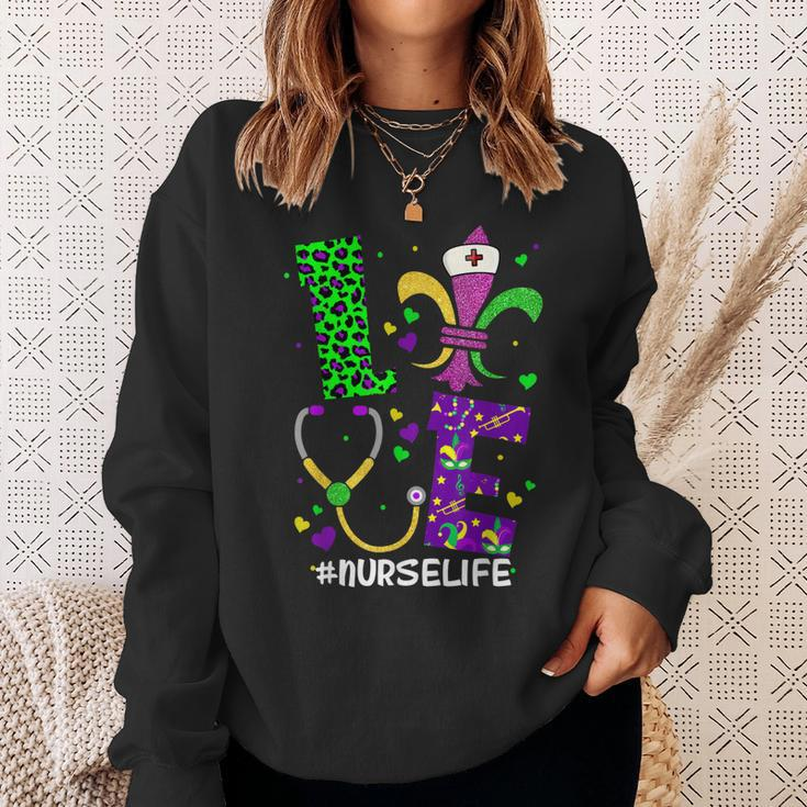 Leopard Love Nurse Life Scrub Nurse Mardi Gras Women Rn Icu V2 Sweatshirt Gifts for Her