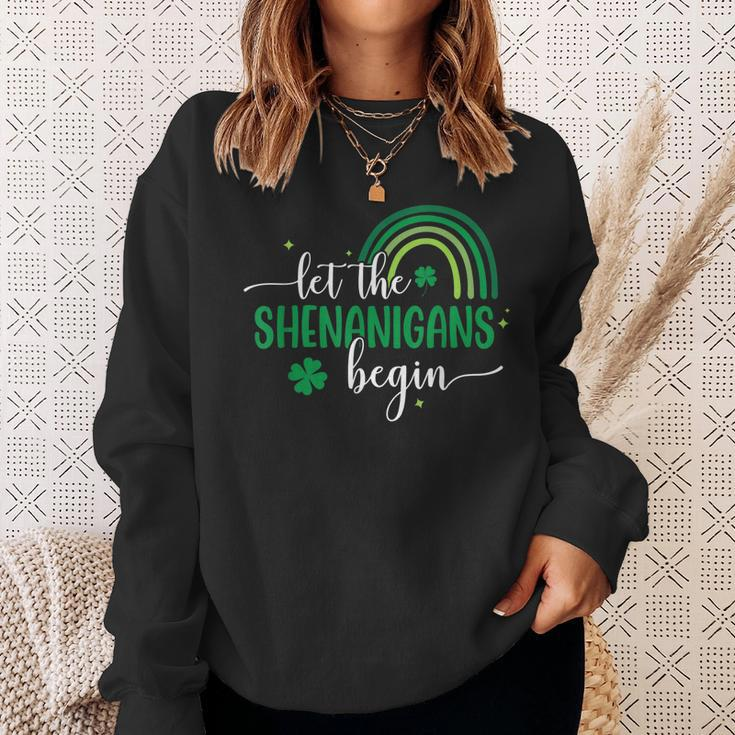 Let The Shenanigans Begin St Patricks Day Lucky Shamrock Sweatshirt Gifts for Her
