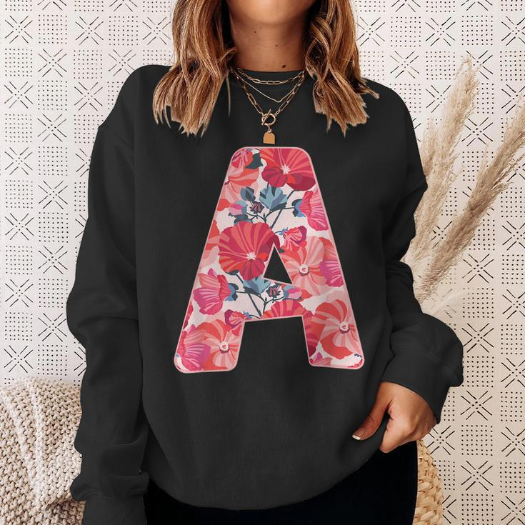 Letter A Sign Alphabet Last Name Vowels Flower Nature Gift Men Women Sweatshirt Graphic Print Unisex Gifts for Her