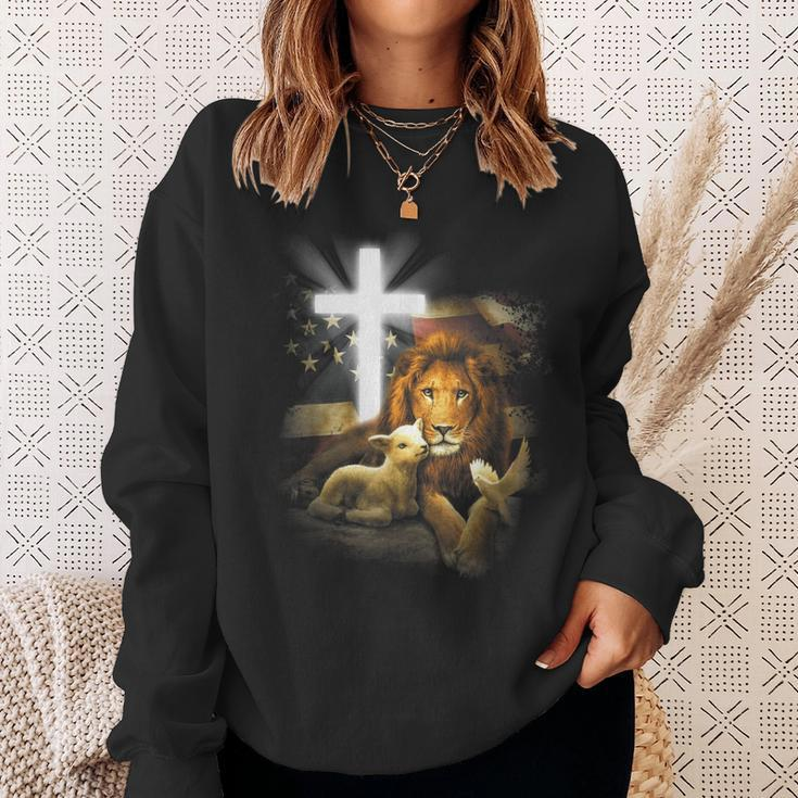 Lion And Lamb Cross Jesus Christ Sweatshirt Gifts for Her