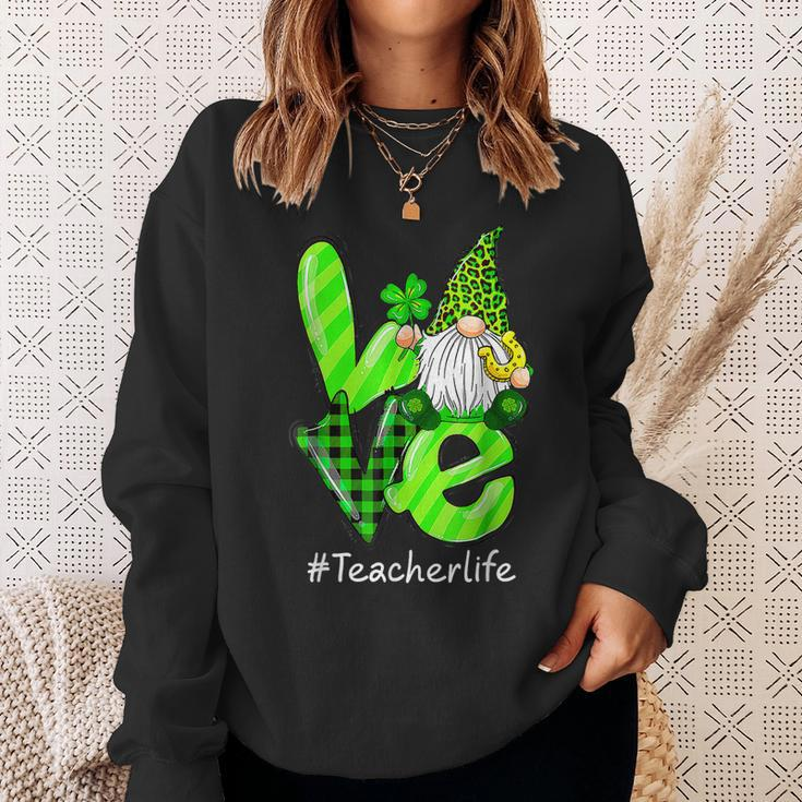 Love Teacher Life Gnome Leopard Shamrock St Patricks Day V2 Sweatshirt Gifts for Her
