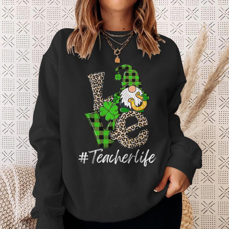 Love Teacher Life Gnomies St Patricks Day Gnome Shamrock Sweatshirt Gifts for Her
