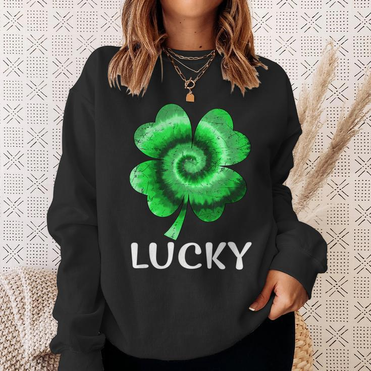 Lucky St Patricks Day St Paddys Outfit Shamrock Tie Dye Sweatshirt Gifts for Her