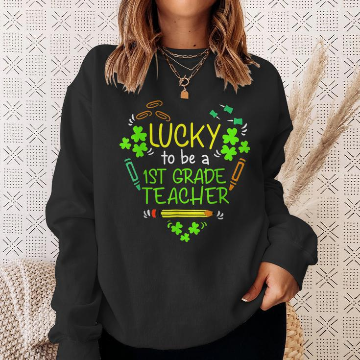 Lucky To Be A 1St Grade Teacher Shamrock St Patricks Day Sweatshirt Gifts for Her