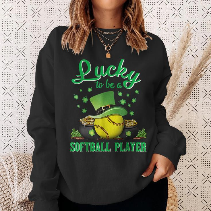 Lucky To Be A Softball Player St Patricks Day Lucky Clover Sweatshirt Gifts for Her