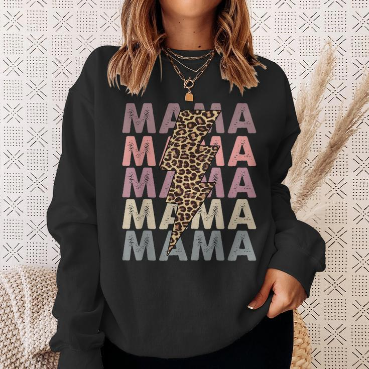 Mama Lightning Bolt Leopard Cheetah Mama Mini Matching  Men Women Sweatshirt Graphic Print Unisex Gifts for Her
