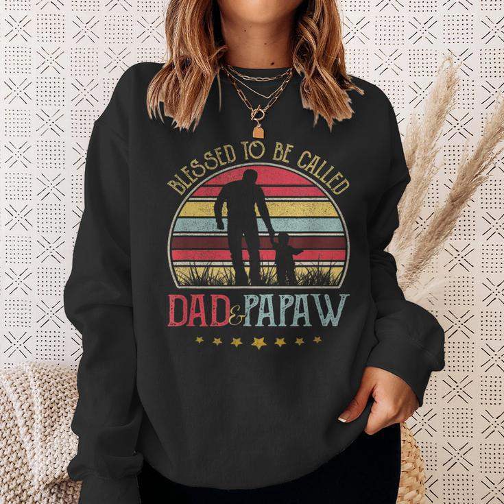 Mens Blessed To Be Called Dad And Papaw Vintage Fathers Day Gift Sweatshirt Gifts for Her