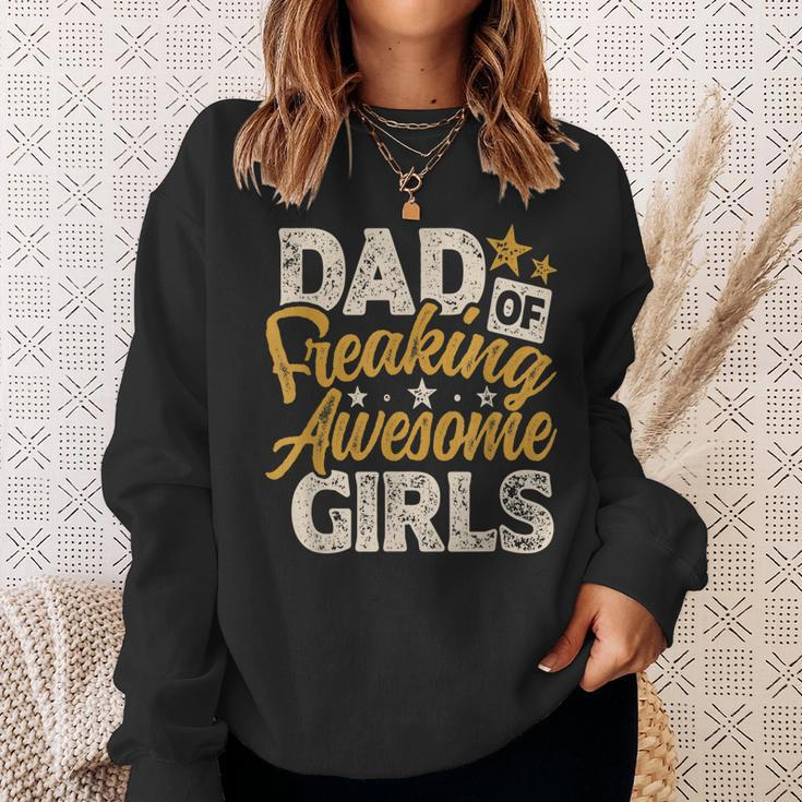 Mens Dad Of Freaking Awesome Girl Vintage Distressed Dad Of Girls Sweatshirt Gifts for Her