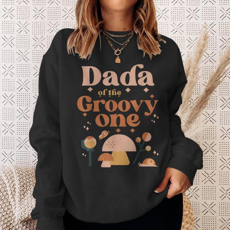 Mens Dada Of The Groovy One Boho 1St Birthday Hippie Mushroom Dad Sweatshirt Gifts for Her