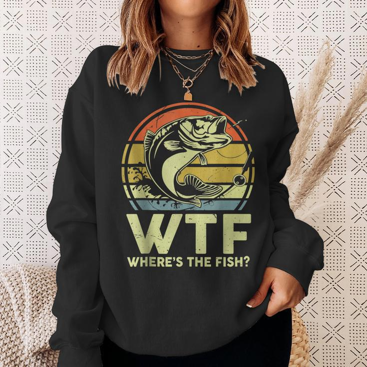 Mens Fishing Wtf Wheres The Fish Fisherman Funny Bass Dad Sweatshirt Gifts for Her