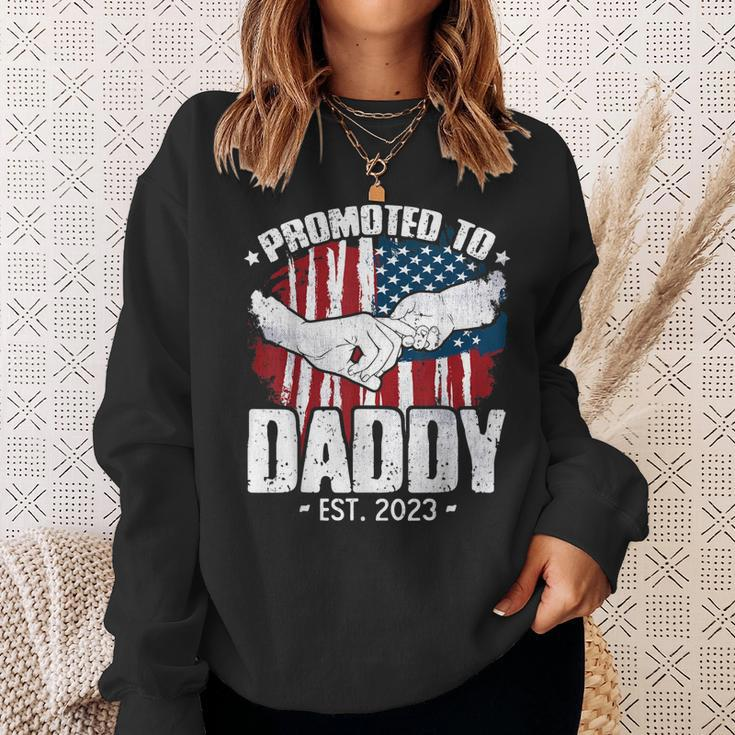 Mens Promoted To Daddy Est 2023 Patriotic Dad To Be Fathers Day Sweatshirt Gifts for Her