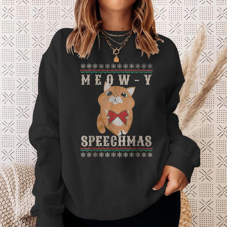 Meow-Y Speechmas Christmas Cat Funny Cat Love Pajama Xmas Men Women Sweatshirt Graphic Print Unisex Gifts for Her