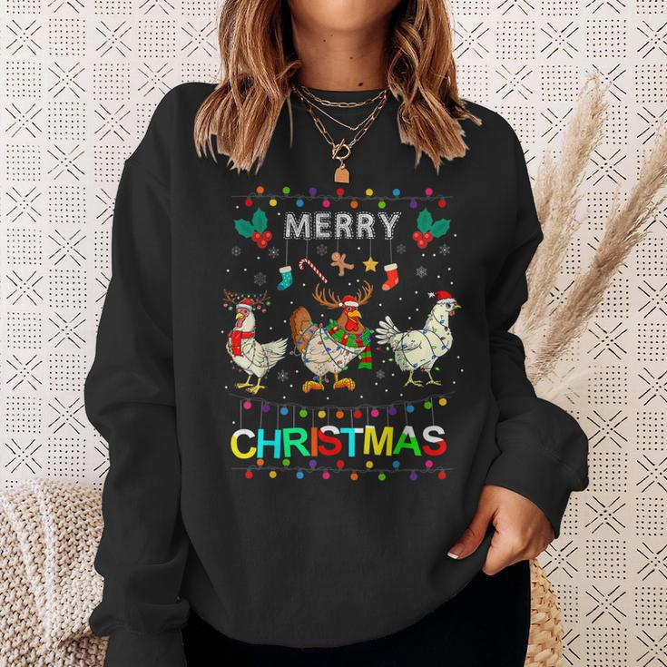 Merry Christmas Chicken Funny Christmas Lights Ugly Sweater Men Women Sweatshirt Graphic Print Unisex Gifts for Her