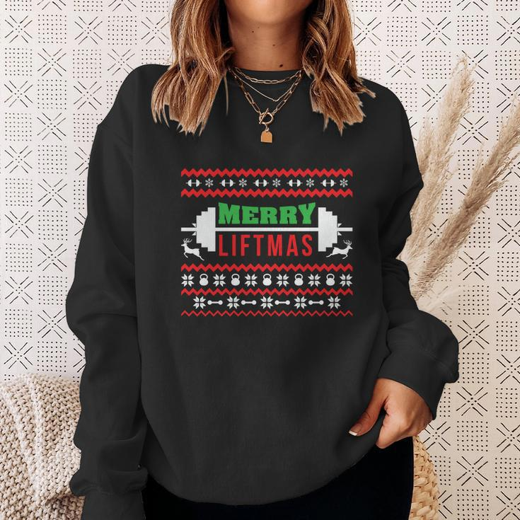 Merry Liftmas Christmas Funny Workout Snowman Christmas Slogans Christmas Tree Sweatshirt Gifts for Her