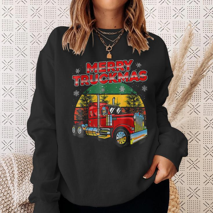 Merry Truckmas Funny Christmas Trucker Xmas Pajamas Men Women Sweatshirt Graphic Print Unisex Gifts for Her