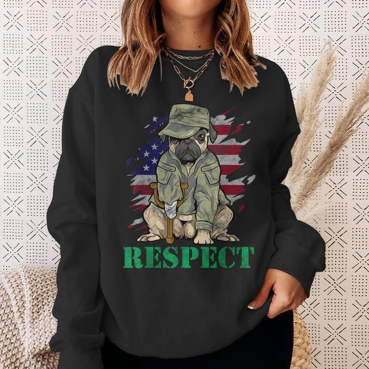 Military Pug Dog Veteran Us Army American Flag Men Women Sweatshirt Graphic Print Unisex Gifts for Her