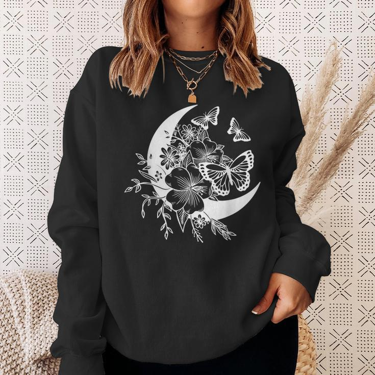 Moon Flowers And Butterflies Minimalist Boho Graphic Men Women Sweatshirt Graphic Print Unisex Gifts for Her